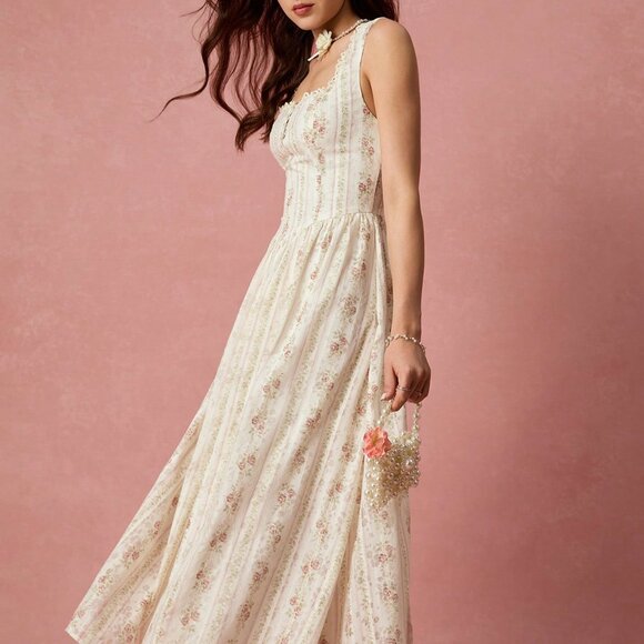 Cream Elegant Women's Romantic Maxi Dress - Picture 6 of 8